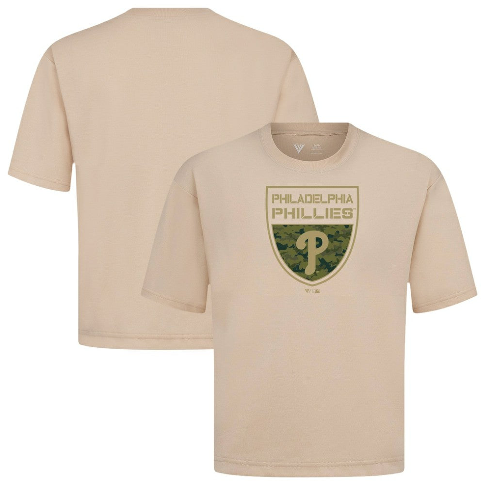Philadelphia Phillies Levelwear Oversized Luxe Signature Knit Buckler T-Shirt - Khaki
