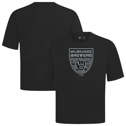 Milwaukee Brewers Levelwear Oversized Luxe Signature Knit Buckler T-Shirt - Black