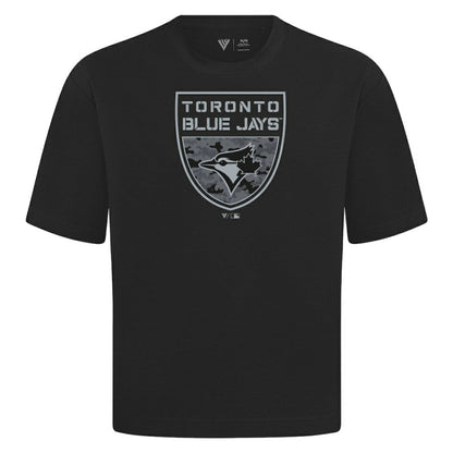 Toronto Blue Jays Levelwear Oversized Luxe Signature Knit Buckler T-Shirt - Black