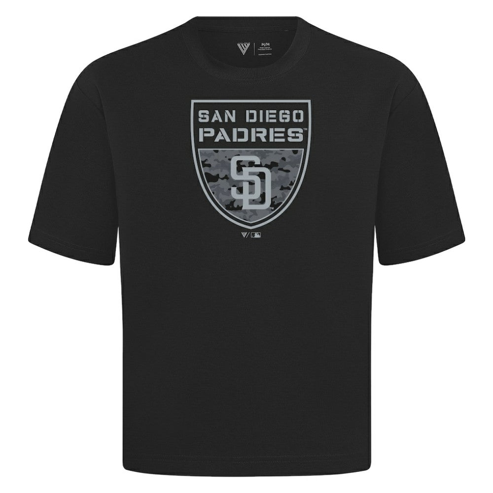 San Diego Padres Levelwear Oversized Luxe Signature Knit Buckler T-Shirt - Black