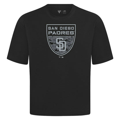 San Diego Padres Levelwear Oversized Luxe Signature Knit Buckler T-Shirt - Black