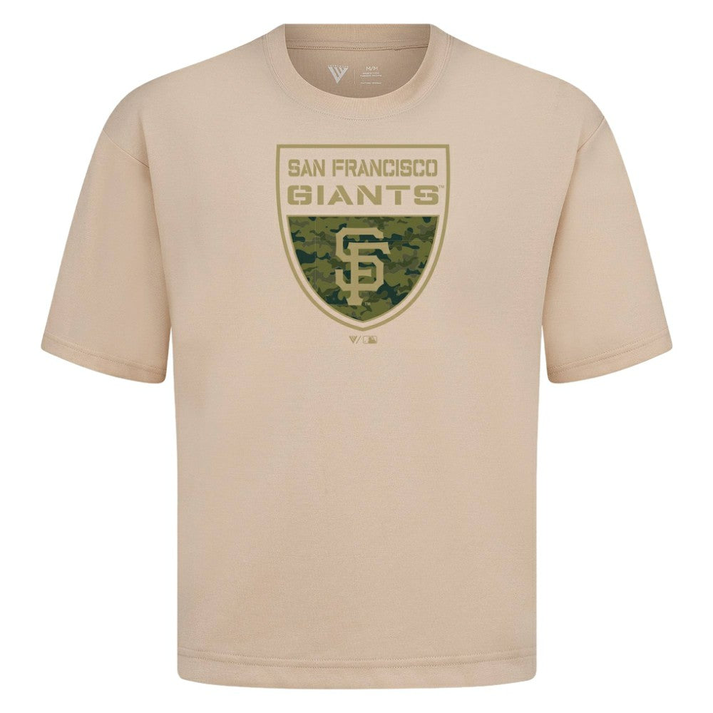 San Francisco Giants Levelwear Oversized Luxe Signature Knit Buckler T-Shirt - Khaki