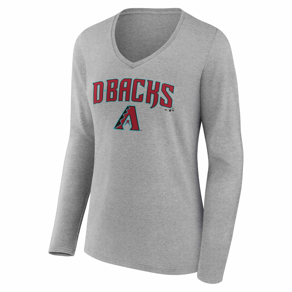 Arizona Diamondbacks Women's Team Lockup Long Sleeve V-Neck T-Shirt - Gray