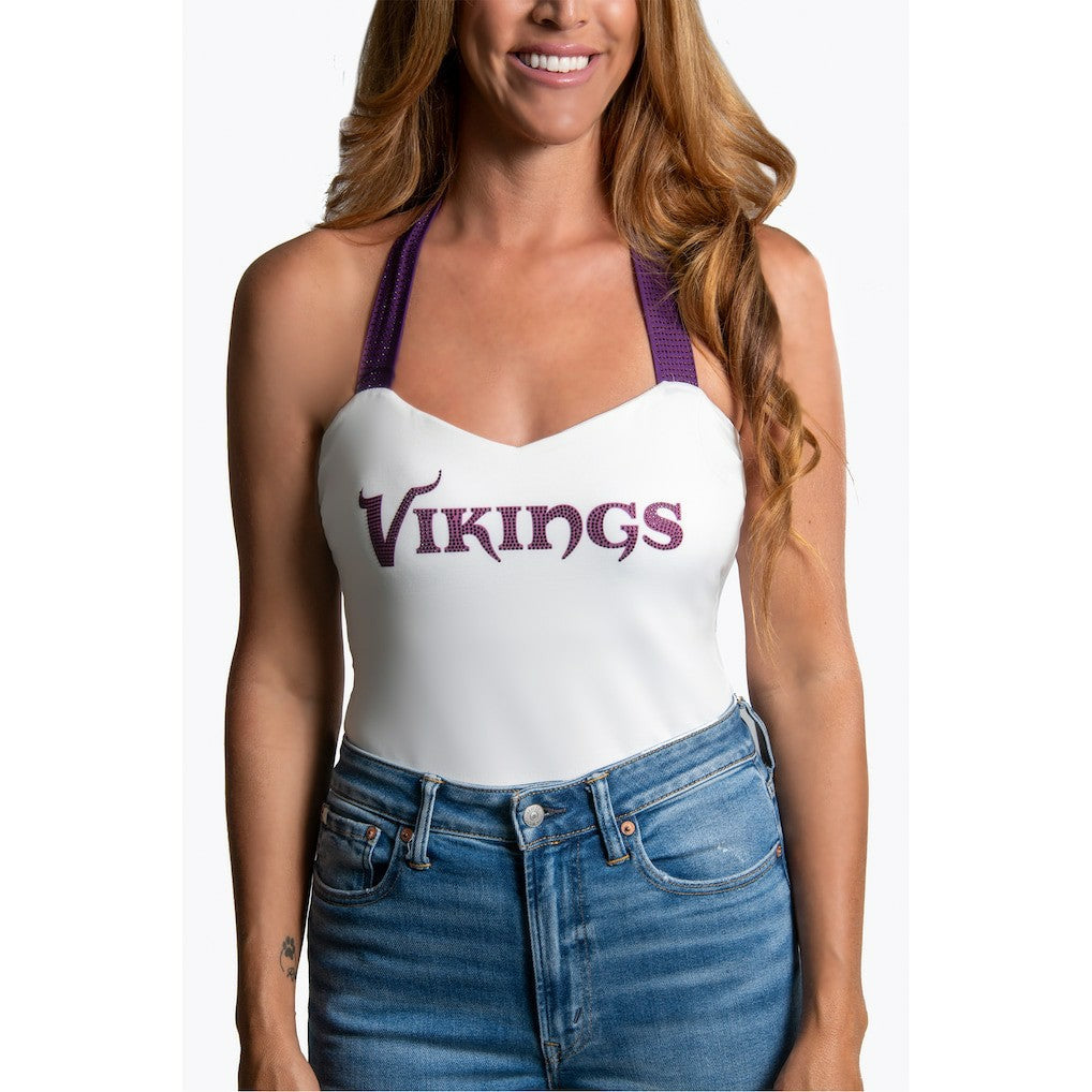 Minnesota Vikings Cuce Women's Rhinestone Semi-Cropped Halter Tank - White outlet