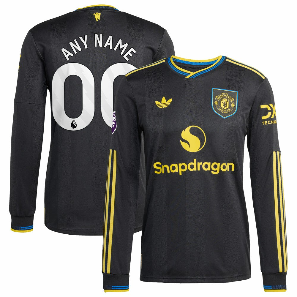 Manchester United 2025/26 Third Long Sleeve Custom Jersey - Black | Adidas outlet
