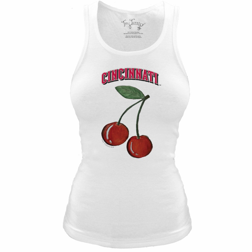 Cincinnati Reds Tiny Turnip Women's Fitted Cherries Tri-Blend Tank Top - White