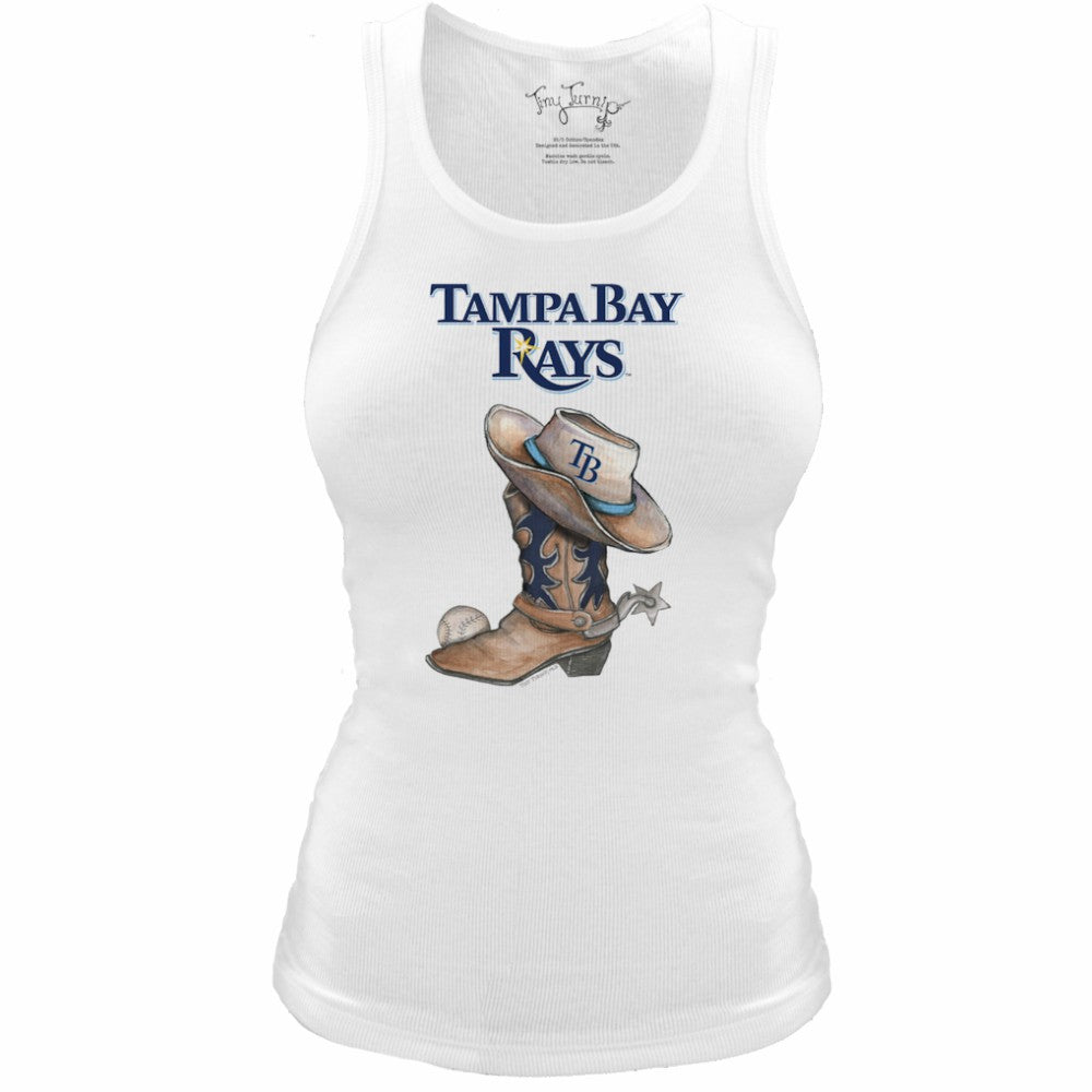 Tampa Bay Rays Tiny Turnip Women's Fitted Vintage Cowboy Boot Tri-Blend Tank Top - White