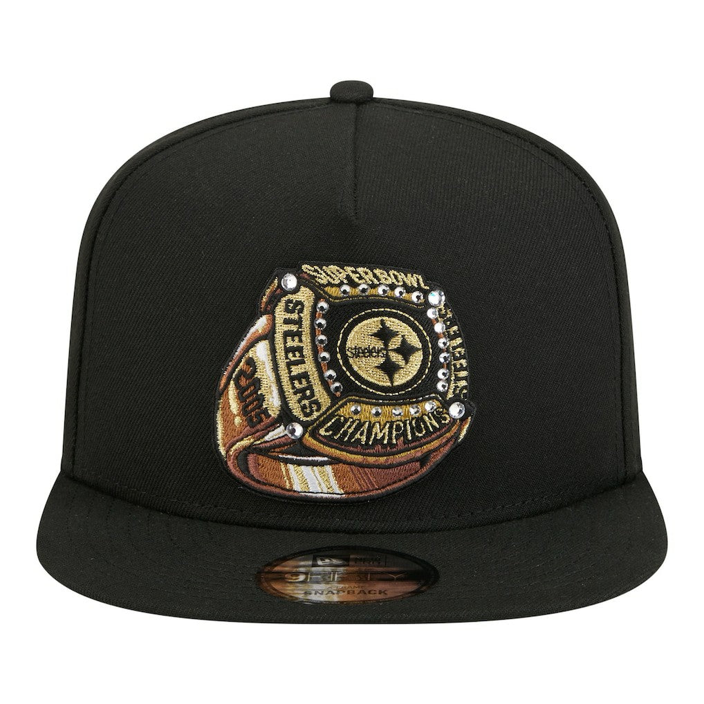 Pittsburgh Steelers New Era Super Bowl Ring 9FIFTY A-Frame Adjustable Hat - Black for sale