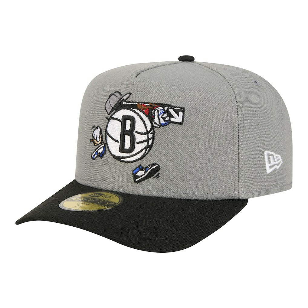 Brooklyn Nets Injection Cartoon Logo A-Frame 59FIFTY Fitted Hat - Gray | New Era outlet