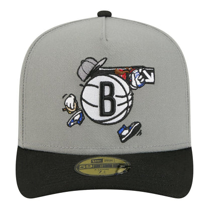 Brooklyn Nets Injection Cartoon Logo A-Frame 59FIFTY Fitted Hat - Gray | New Era outlet