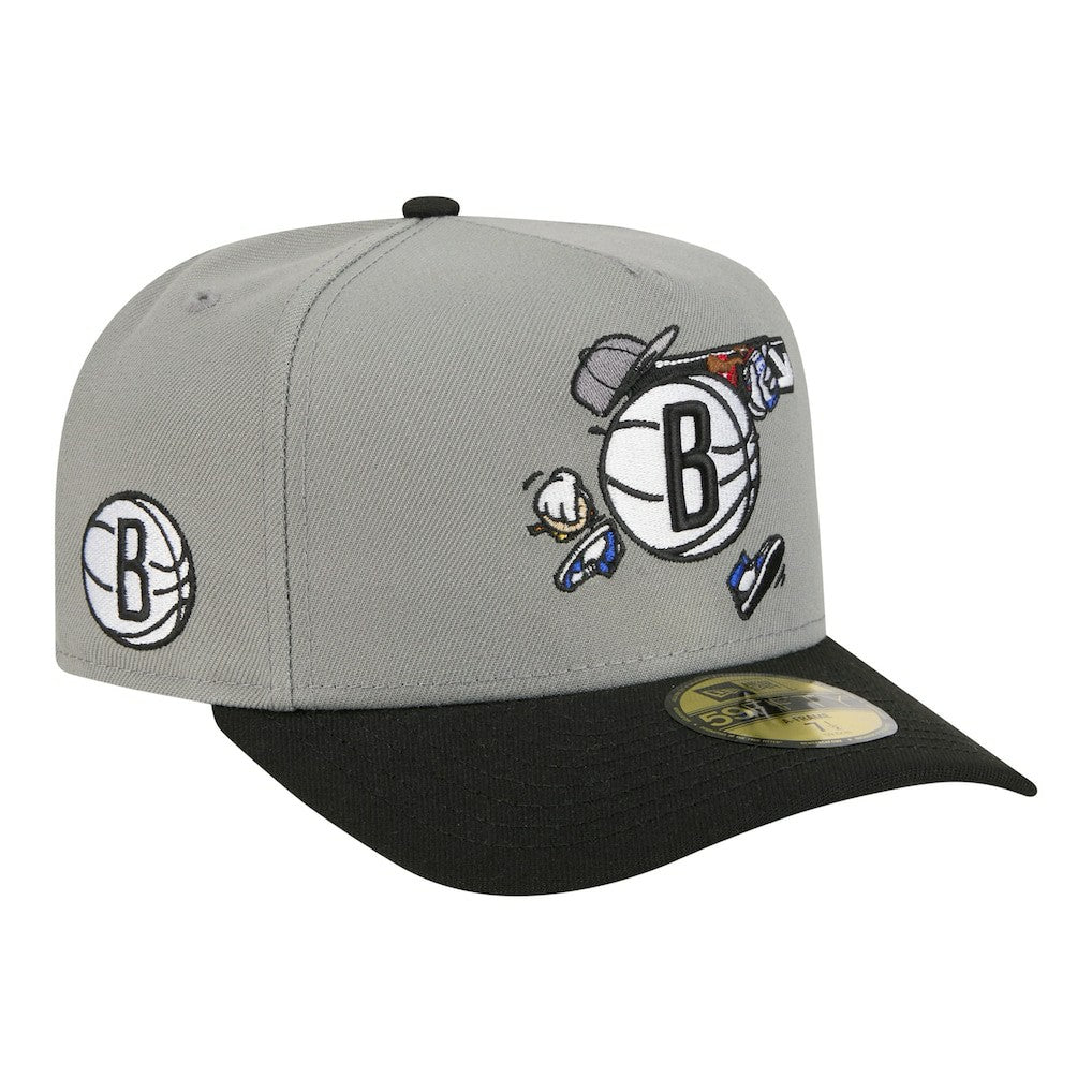 Brooklyn Nets Injection Cartoon Logo A-Frame 59FIFTY Fitted Hat - Gray | New Era outlet