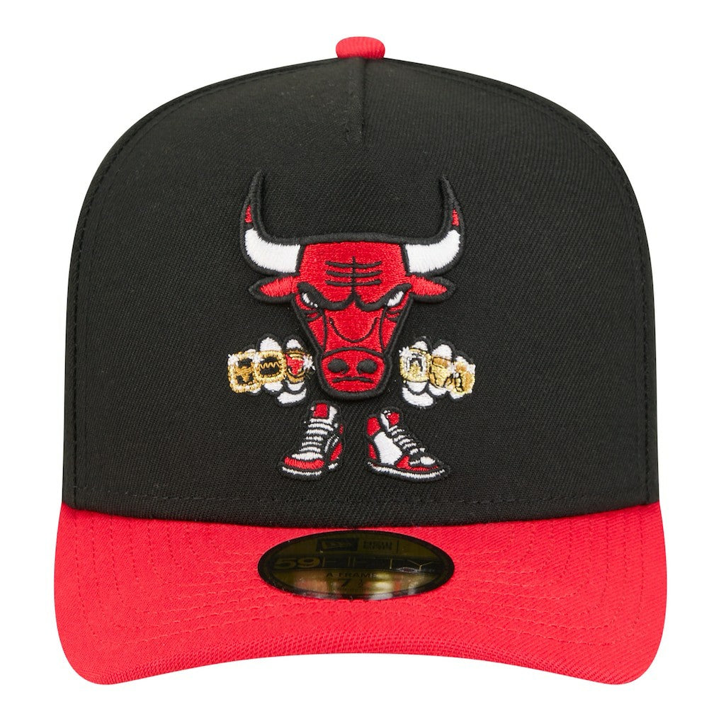 Chicago Bulls Injection Cartoon Logo A-Frame 59FIFTY Fitted Hat - Black | New Era sale