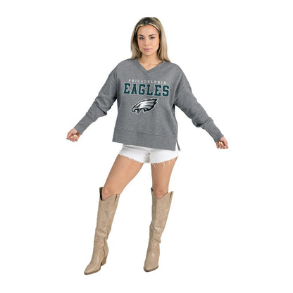 Philadelphia Eagles Gameday Couture Women's French Terry V-Neck Pullover Sweatshirt - Gray cheap