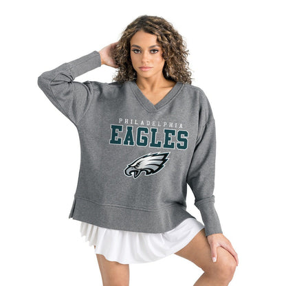 Philadelphia Eagles Gameday Couture Women's French Terry V-Neck Pullover Sweatshirt - Gray cheap