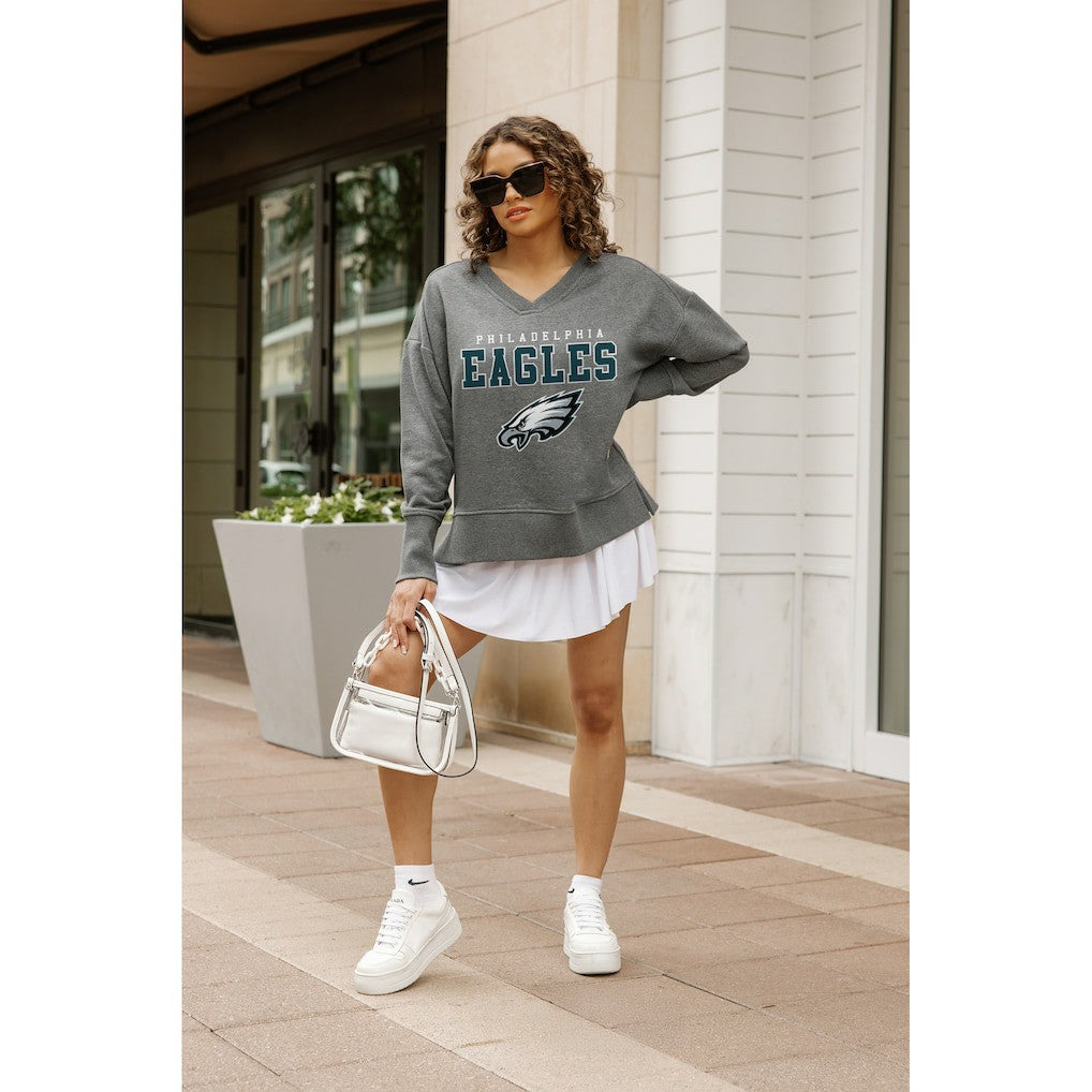 Philadelphia Eagles Gameday Couture Women's French Terry V-Neck Pullover Sweatshirt - Gray cheap