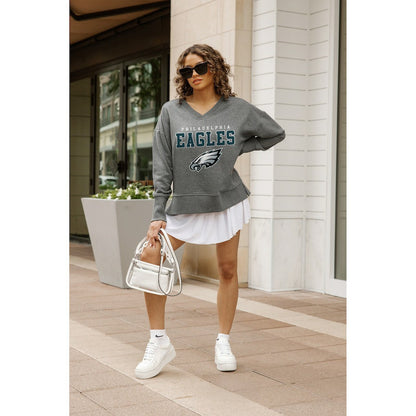 Philadelphia Eagles Gameday Couture Women's French Terry V-Neck Pullover Sweatshirt - Gray cheap