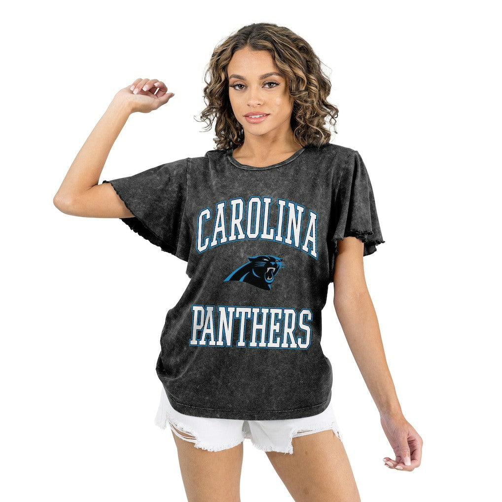 Carolina Panthers Gameday Couture Women's Relaxed Flutter Sleeve T-Shirt - Black for sale