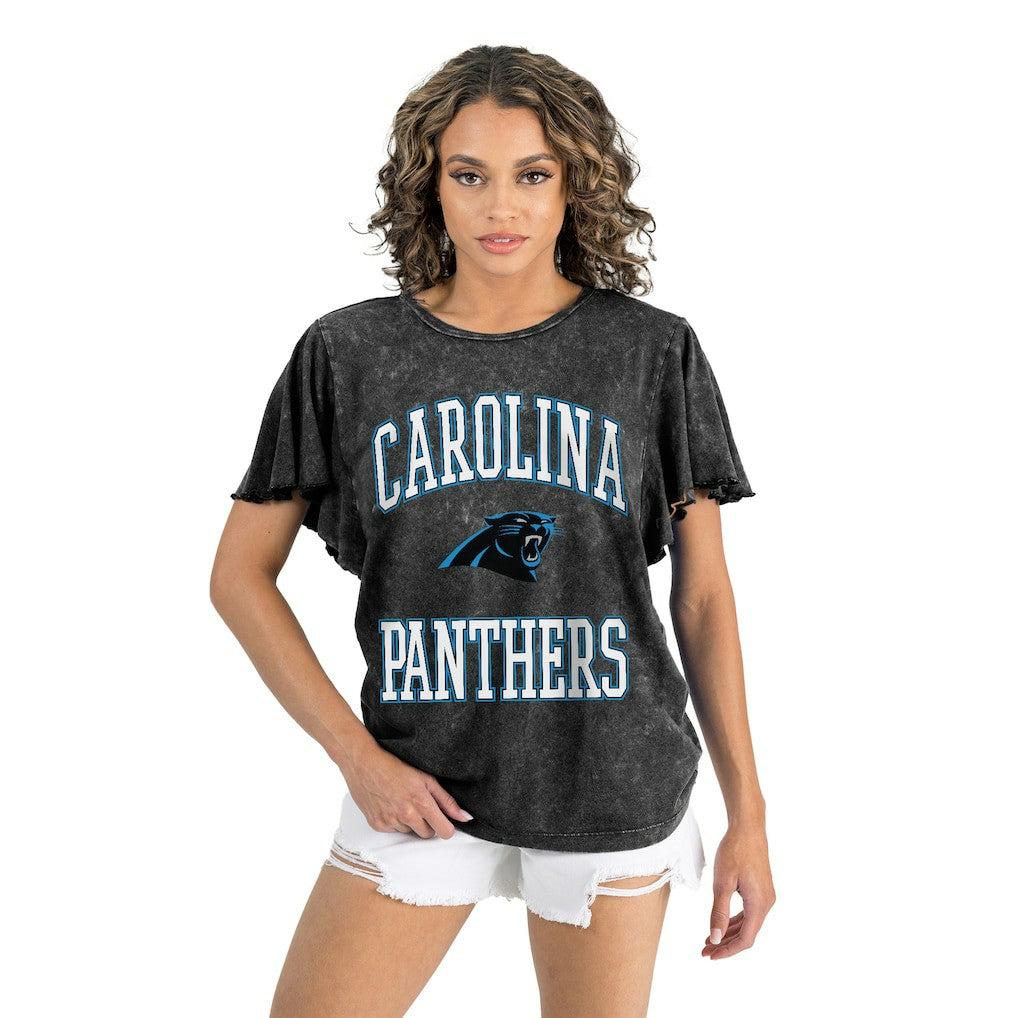 Carolina Panthers Gameday Couture Women's Relaxed Flutter Sleeve T-Shirt - Black for sale
