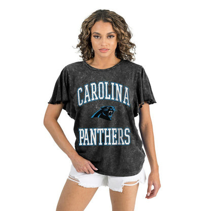 Carolina Panthers Gameday Couture Women's Relaxed Flutter Sleeve T-Shirt - Black for sale