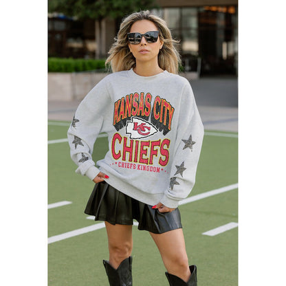 Kansas City Chiefs Gameday Couture Women's Resilience Relaxed Rhinestone Pullover Sweatshirt - Ash discount