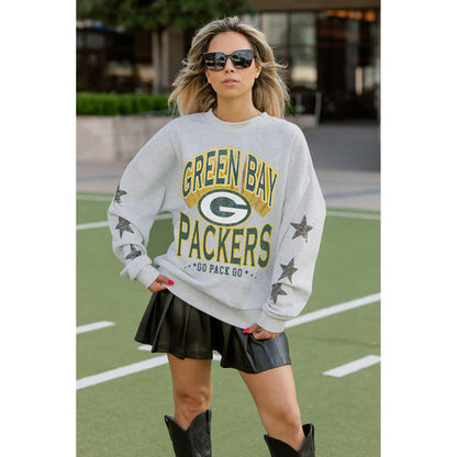 Green Bay Packers Gameday Couture Women's Resilience Relaxed Rhinestone Pullover Sweatshirt - Ash online