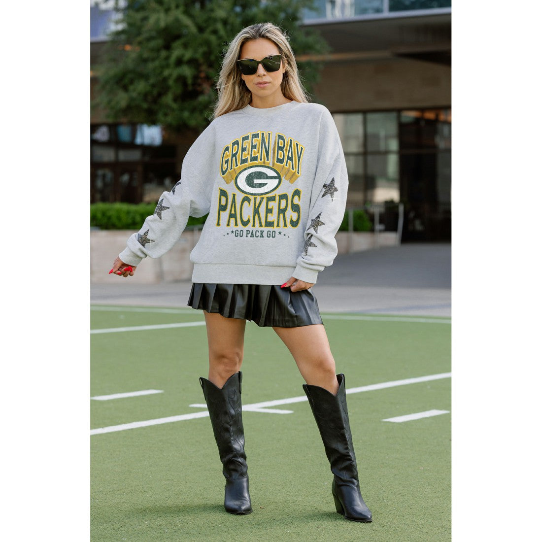 Green Bay Packers Gameday Couture Women's Resilience Relaxed Rhinestone Pullover Sweatshirt - Ash online