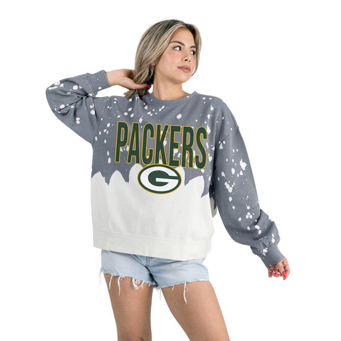 Green Bay Packers Gameday Couture Women's Oversized Faded Wash Tri-Blend Pullover Sweatshirt - Gray online