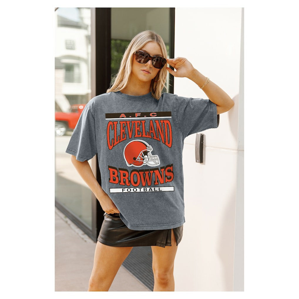 Cleveland Browns Gameday Couture Women's Oversized Classic Grind Washed T-Shirt - Gray discount