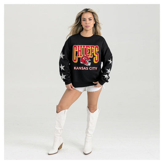 Kansas City Chiefs Gameday Couture Women's Pure Victory Rhinestud Star-Sleeve Pullover Sweatshirt - Black cheap