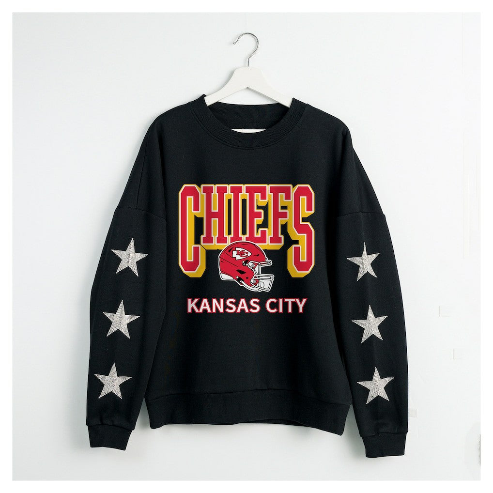 Kansas City Chiefs Gameday Couture Women's Pure Victory Rhinestud Star-Sleeve Pullover Sweatshirt - Black cheap