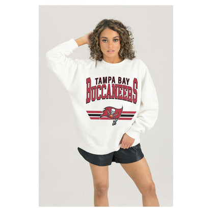 Tampa Bay Buccaneers Gameday Couture Women's Swift Strike Premium Oversized Fleece Pullover Sweatshirt - White for sale