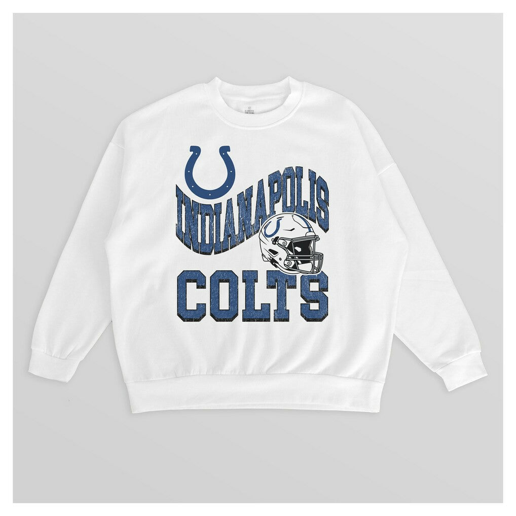 Indianapolis Colts Gameday Couture Women's Oversized Hard Earned Premium Fleece Pullover Sweatshirt - White on sale