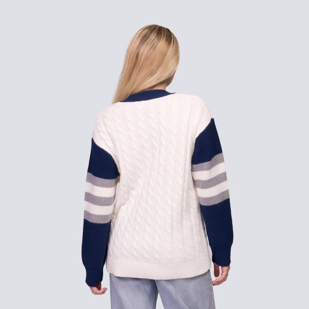 New York Yankees Lusso Women's Shyla Knit V-Neck Full-Zip Sweater - Navy/White