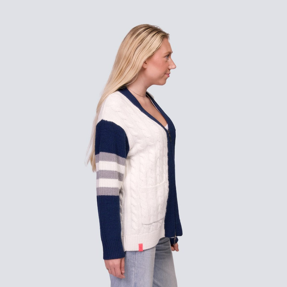 New York Yankees Lusso Women's Shyla Knit V-Neck Full-Zip Sweater - Navy/White