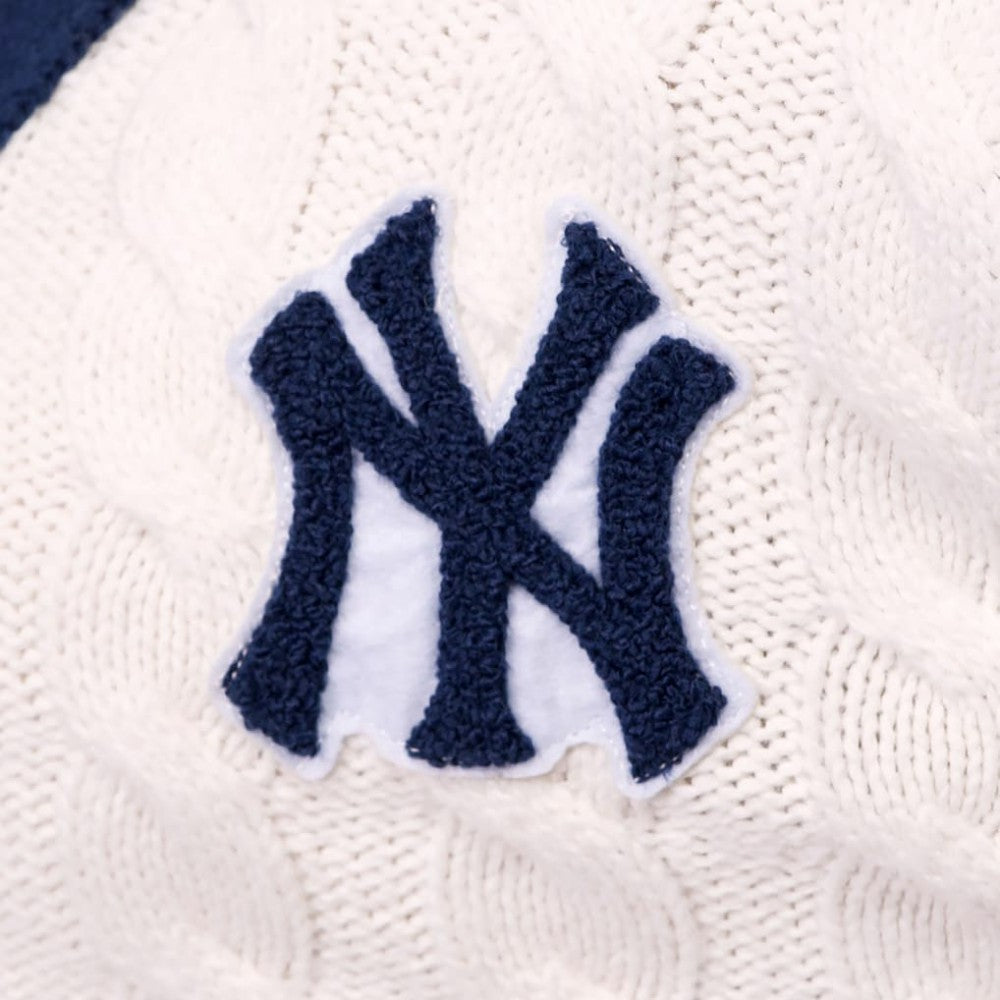 New York Yankees Lusso Women's Shyla Knit V-Neck Full-Zip Sweater - Navy/White