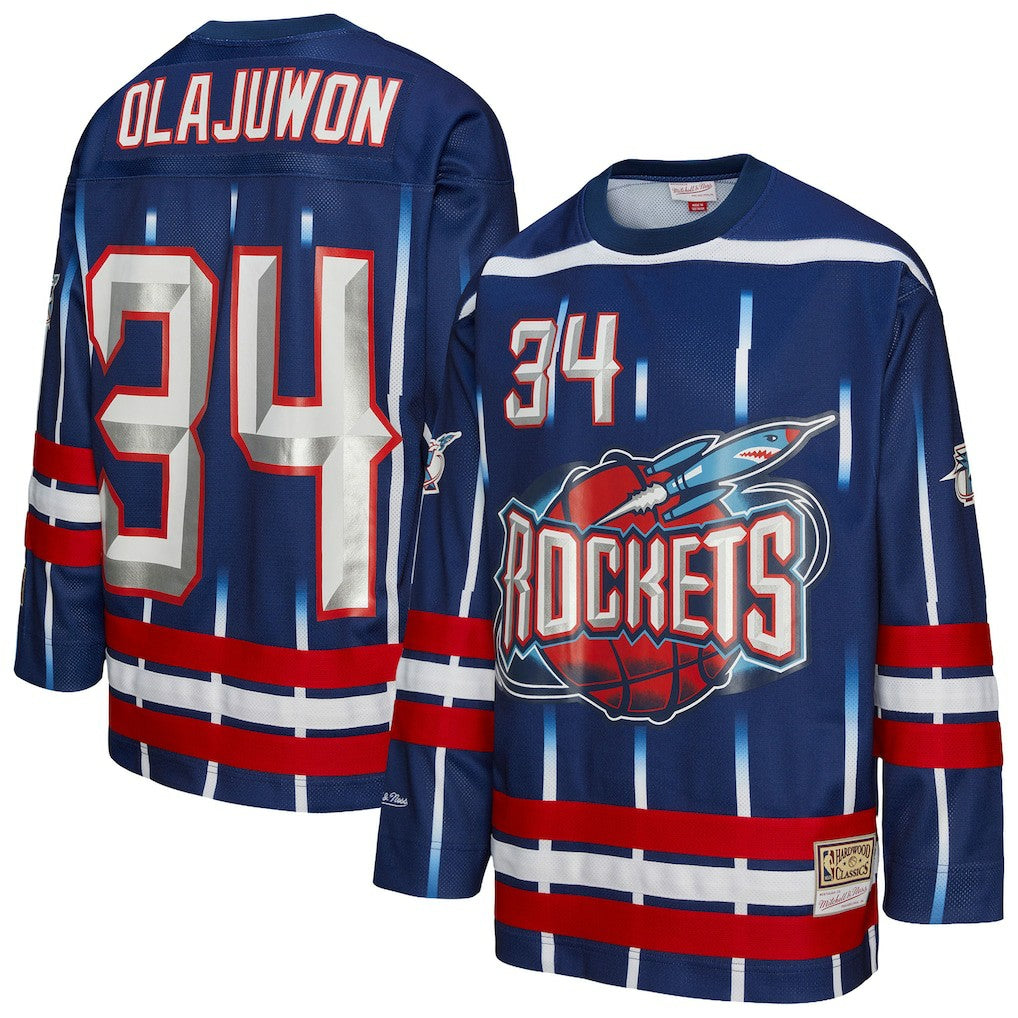 Hakeem Olajuwon Houston Rockets Unisex Maxxed Out Fashion Hockey Jersey - Navy | Mitchell & Ness for sale