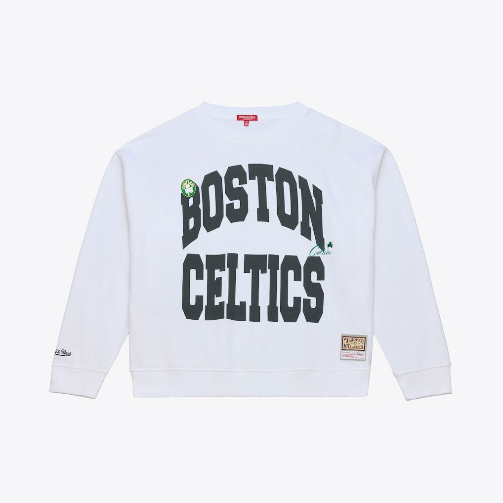 Boston Celtics Women's Lightweight Block Letter Sweatshirt - White | Mitchell & Ness shop