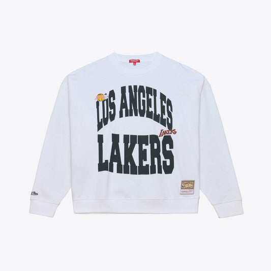 Los Angeles Lakers Women's Lightweight Block Letter Sweatshirt - White | Mitchell & Ness for sale