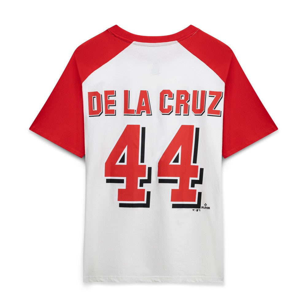 Elly De La Cruz Cincinnati Reds Profile Women's Plus Size Name & Number Raglan Henley T-Shirt - White