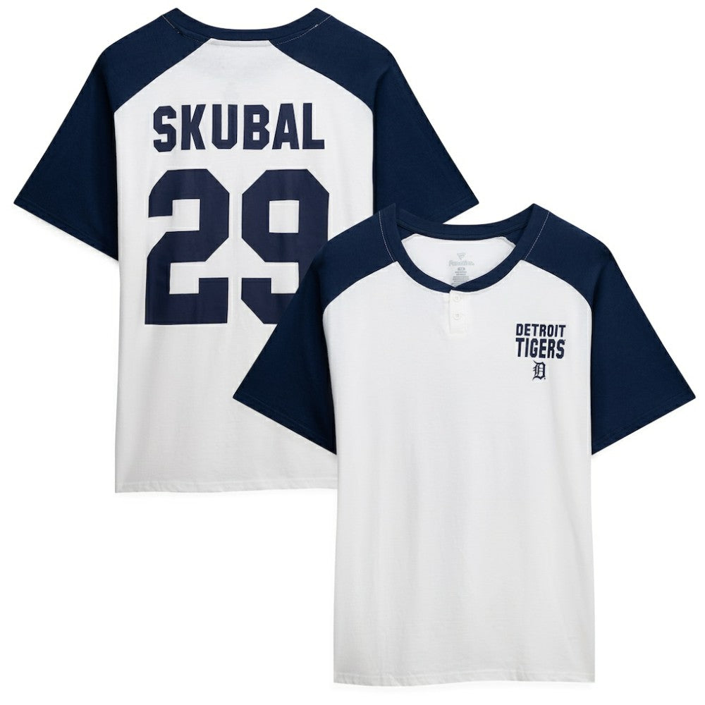 Tarik Skubal Detroit Tigers Profile Women's Plus Size Name & Number Raglan Henley T-Shirt - White