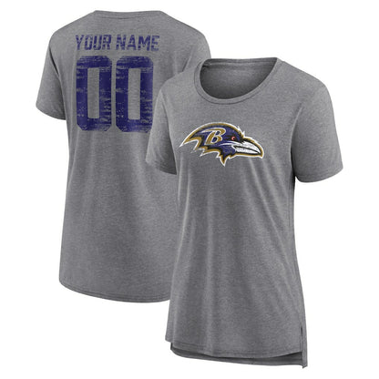 Baltimore Ravens Women's Heritage Custom Name & Number Tri-Blend T-Shirt - Gray for sale