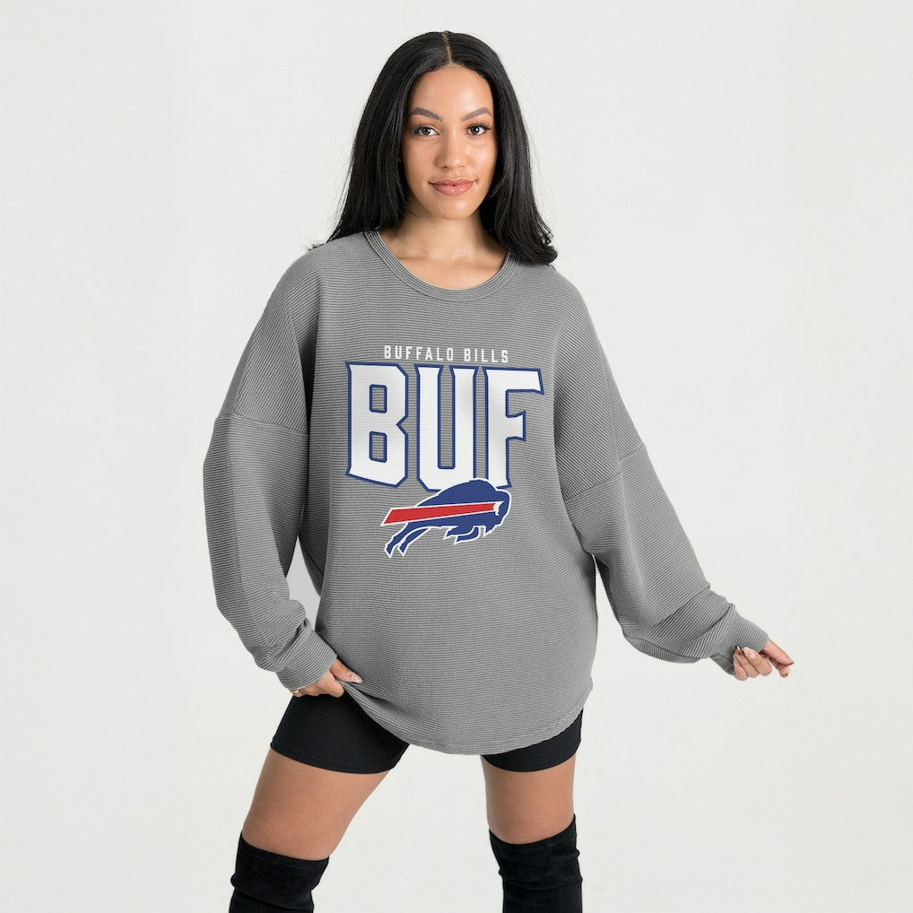 Buffalo Bills Gameday Couture Women's Oversized Pure Motion Corded Sweatshirt - Gray online