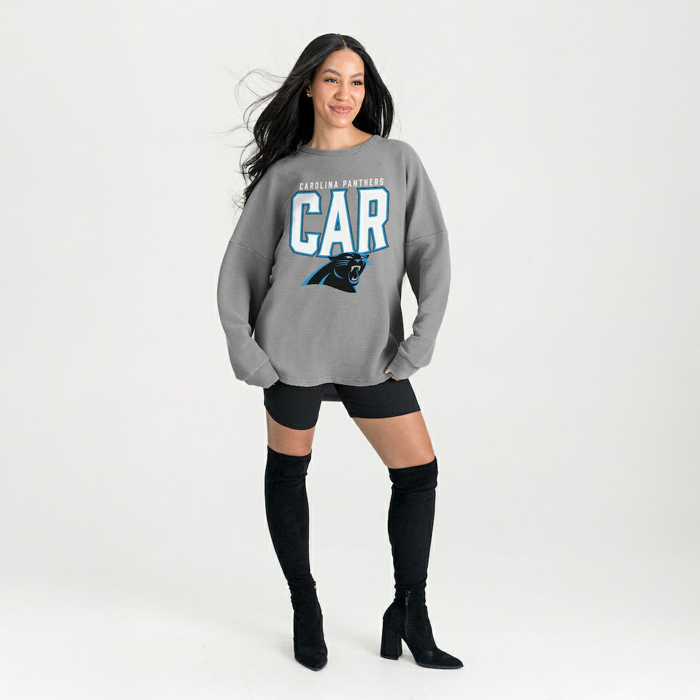 Carolina Panthers Gameday Couture Women's Oversized Pure Motion Corded Sweatshirt - Gray discount