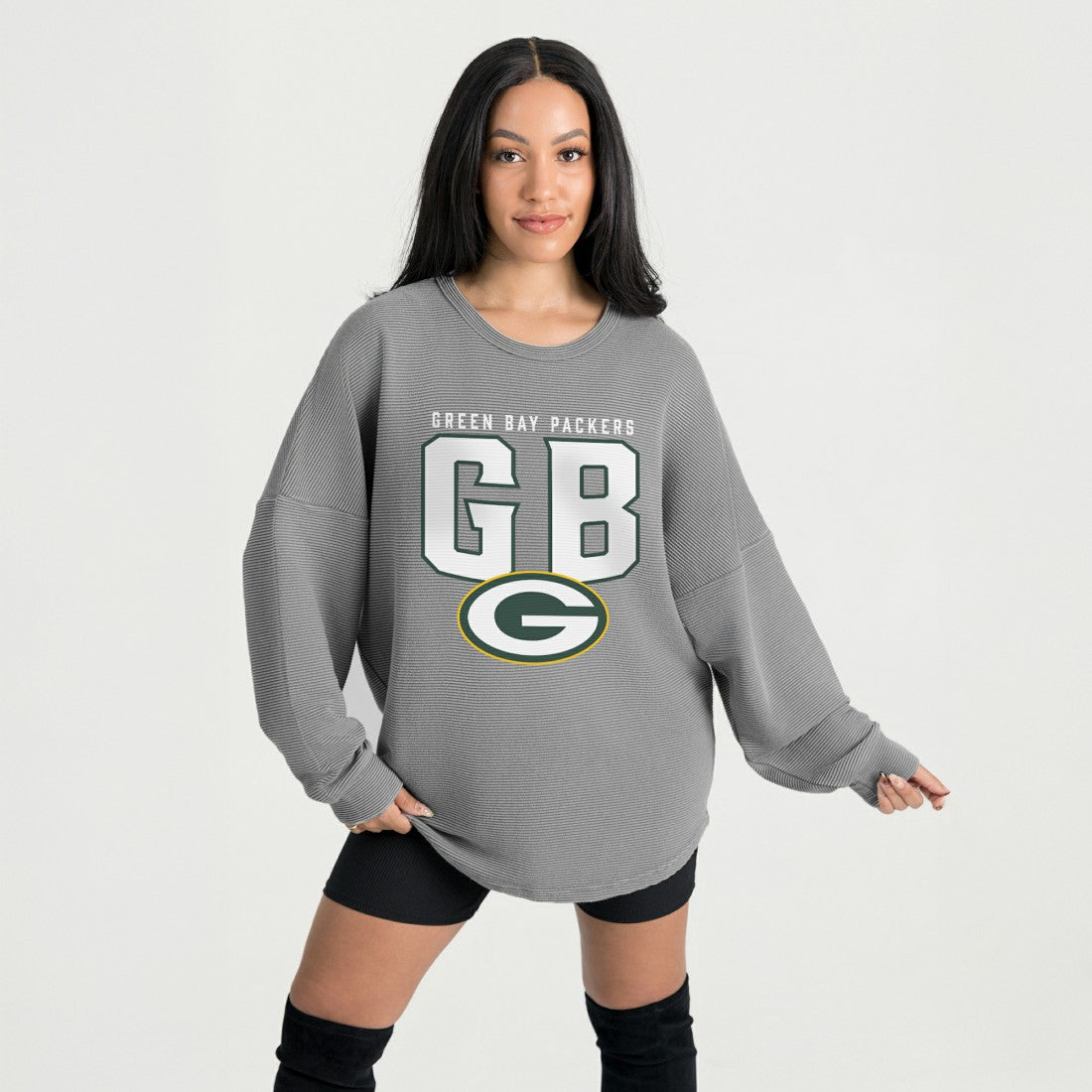 Green Bay Packers Gameday Couture Women's Oversized Pure Motion Corded Sweatshirt - Gray sale