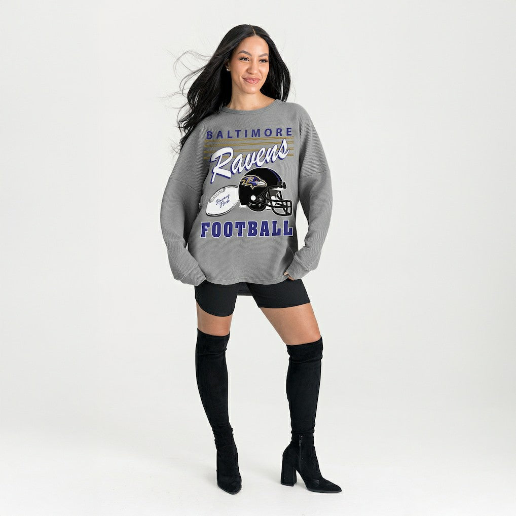 Baltimore Ravens Gameday Couture Women's Oversized Sweet Victory Corded Sweatshirt - Gray on sale