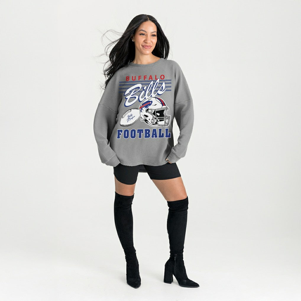 Buffalo Bills Gameday Couture Women's Oversized Sweet Victory Corded Sweatshirt - Gray on sale