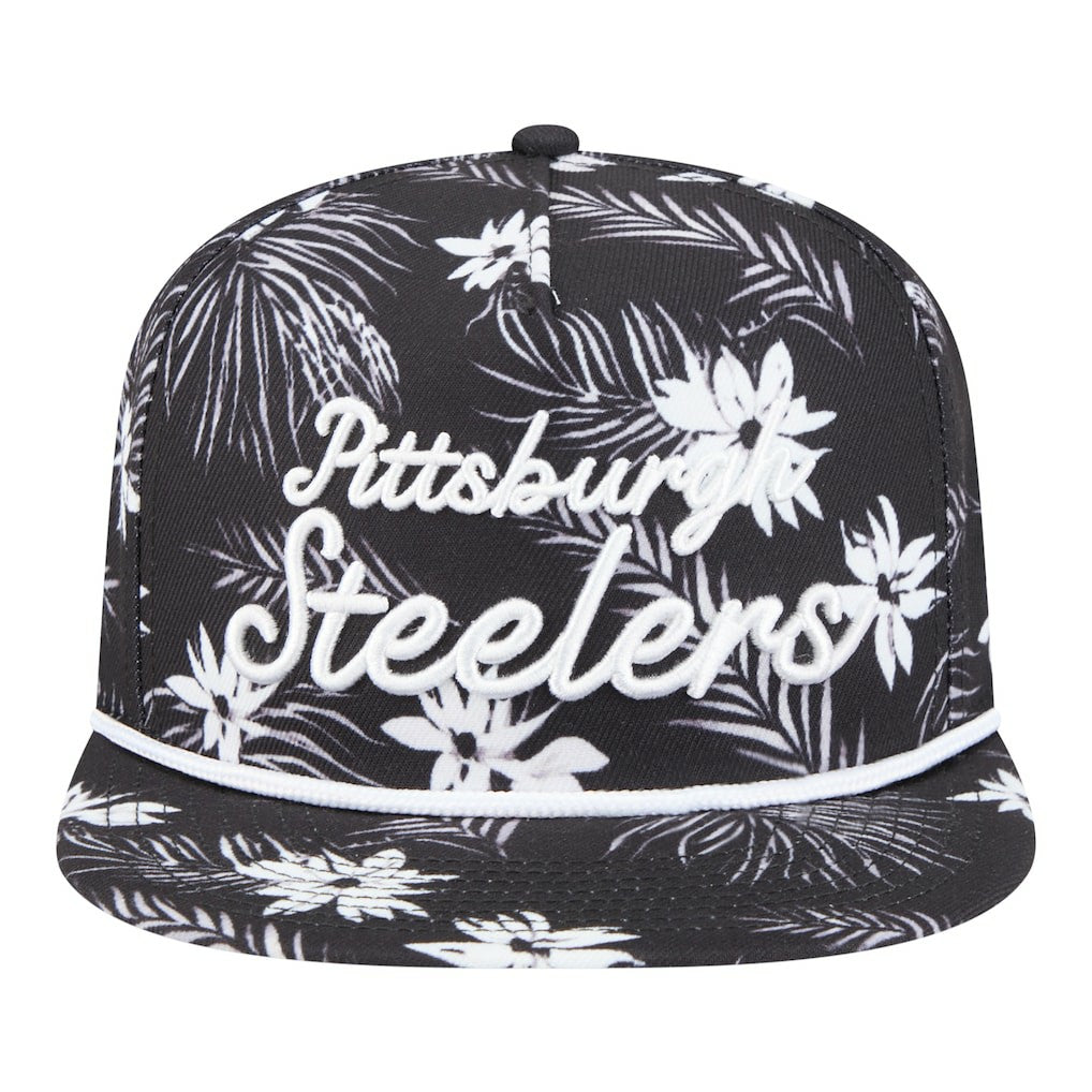 Pittsburgh Steelers New Era Palm Print A-Frame 9FIFTY Snapback Hat - Black on sale
