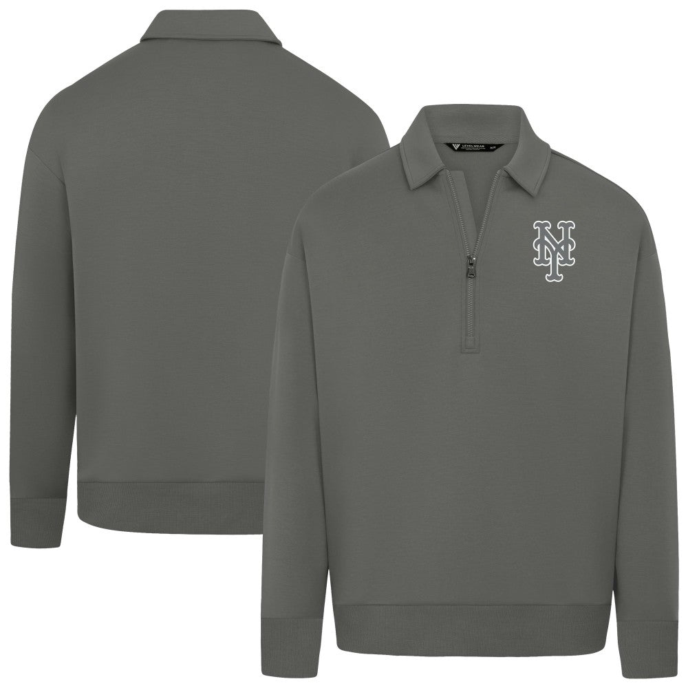New York Mets Levelwear Women's Canmore Chenille Logo Quarter-Zip Top - Stone