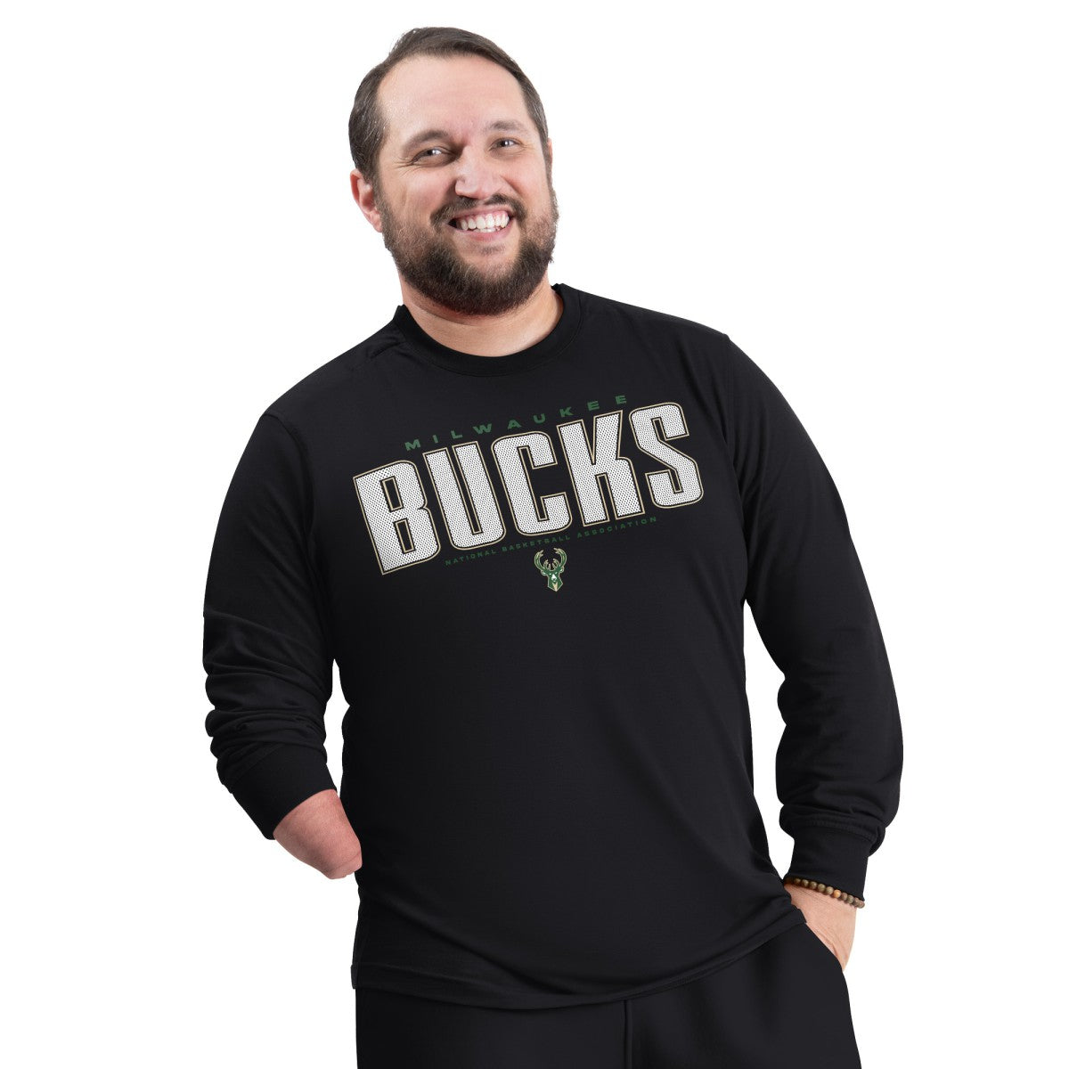 Milwaukee Bucks G-III Sports by Carl Banks Adaptive Printed Mesh Effect Long Sleeve T-Shirt - Black on sale