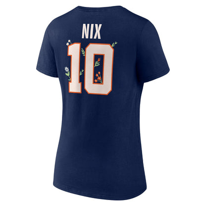 Bo Nix Denver Broncos Women's Floral Name & Number V-Neck T-Shirt - Navy sale